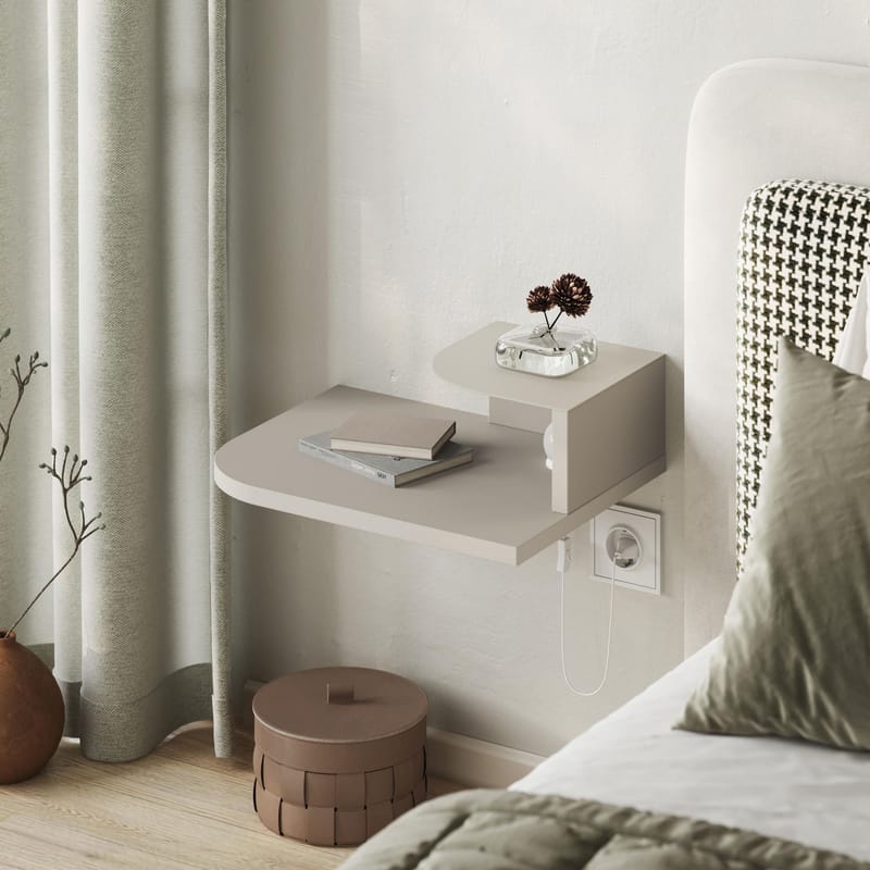 Rilina Vägghängt Sängbord 40 cm med Ljust Träutseende, Förvaring med Hylla och LED-belysning - Beige - Möbler - Bord & matgrupper - Avlastningsbord - Sängbord & nattduksbord