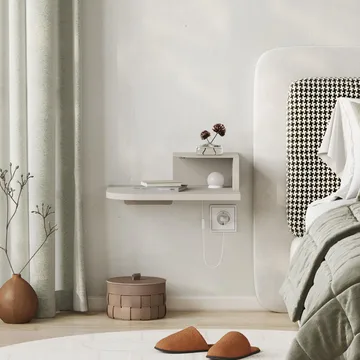 Rilina Vägghängt Sängbord 40 cm med Ljust Träutseende, Förvaring med Hylla och LED-belysning - Beige - Möbler - Bord & matgrupper - Avlastningsbord - Sängbord & nattduksbord