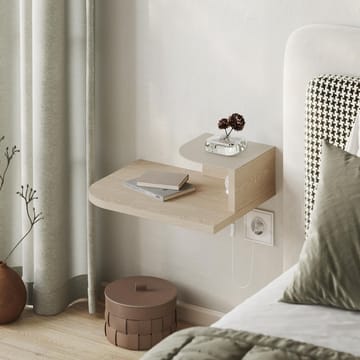 Rilina Vägghängt Sängbord 40 cm med Trä- och Ekutseende, Förvaring med Hylla och LED-belysning - Beige - Möbler - Bord & matgrupper - Avlastningsbord - Sängbord & nattduksbord