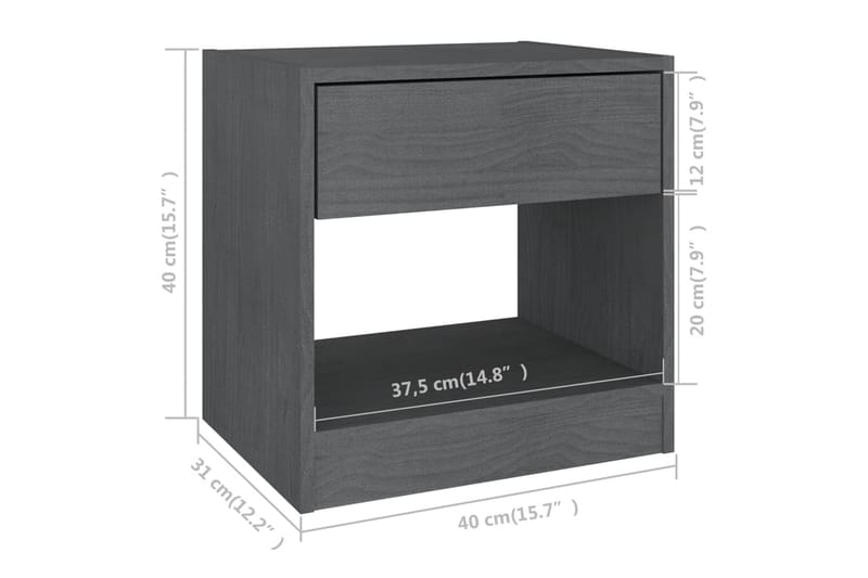 Sängbord 2 st 40x31x40 cm massiv furu grå - Grå - Möbler - Bord & matgrupper - Avlastningsbord - Sängbord & nattduksbord