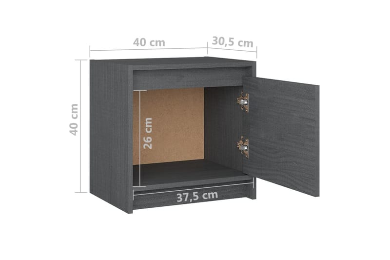 Sängbord 2 st grå 40x30,5x40 cm massiv furu - Grå - Möbler - Bord & matgrupper - Avlastningsbord - Sängbord & nattduksbord