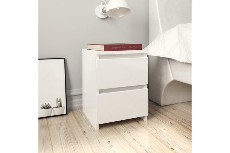 Sängbord 2 st vit högglans 30x30x40 cm spånskiva - Vit - Sängbord & nattduksbord