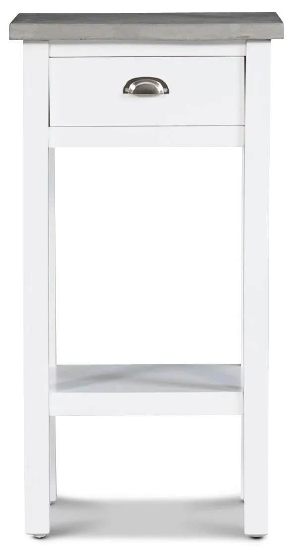 Sängbord 75 cm högt vitt cement topp, Vit/cement