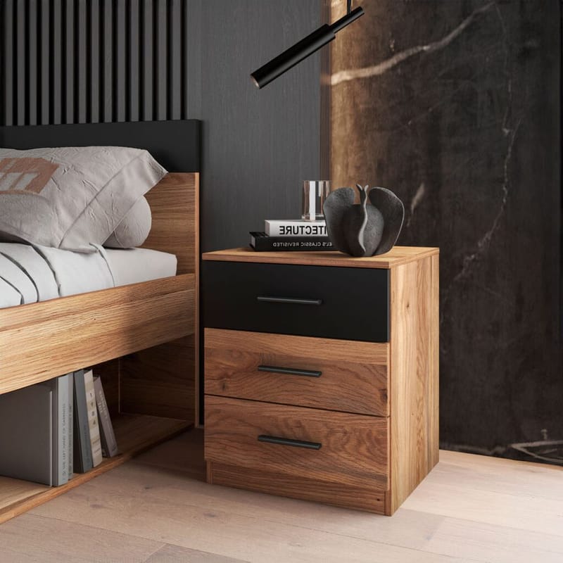 Sängbord Beta med 3 lådor - Mauvella ek - Möbler - Bord & matgrupper - Avlastningsbord - Sängbord & nattduksbord