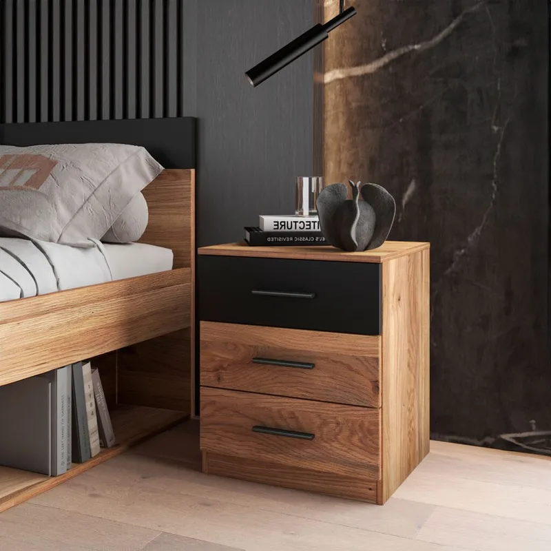Sängbord Beta med 3 lådor - Mauvella ek - Möbler - Bord & matgrupper - Avlastningsbord - Sängbord & nattduksbord