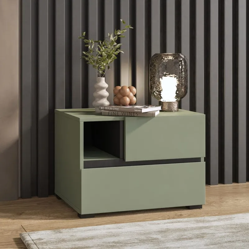 Sängbord Cross S med 2 lådor - Grön - Möbler - Bord & matgrupper - Avlastningsbord - Sängbord & nattduksbord