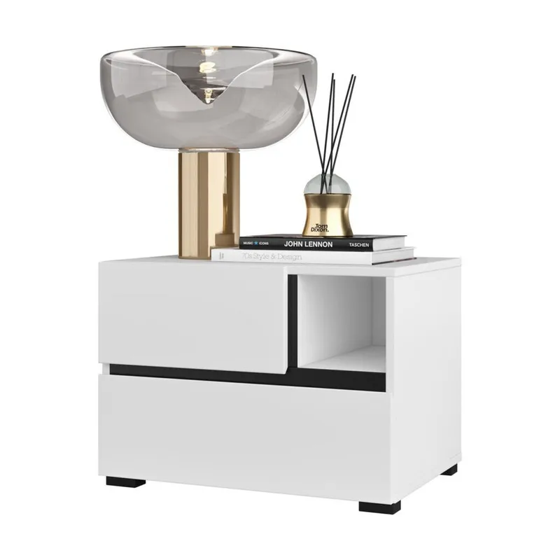 Sängbord Cross S med 2 lådor - Vit - Möbler - Bord & matgrupper - Avlastningsbord - Sängbord & nattduksbord