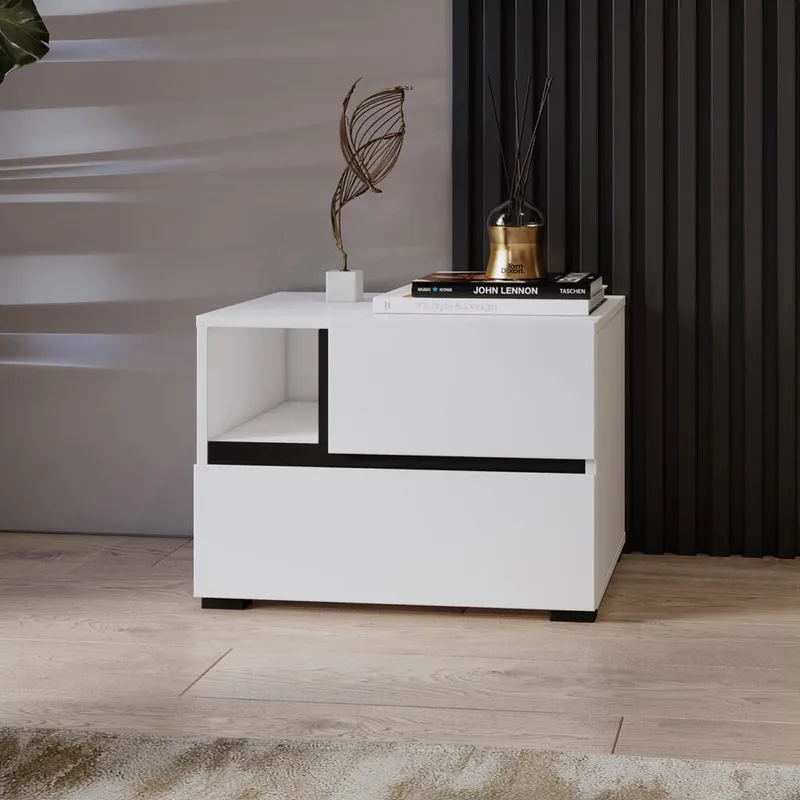 Sängbord Cross S med 2 lådor - Vit - Möbler - Bord & matgrupper - Avlastningsbord - Sängbord & nattduksbord