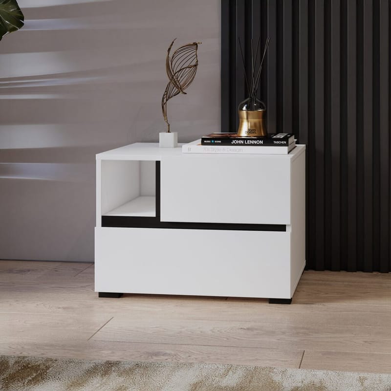 Sängbord Cross S med 2 lådor - Vit - Möbler - Bord & matgrupper - Avlastningsbord - Sängbord & nattduksbord