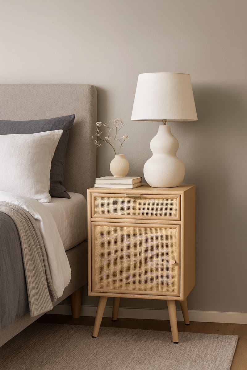 Sängbord i rotting/ek - Stockholm - Ekbetsat trä/ljus rotting - Möbler - Bord & matgrupper - Avlastningsbord - Sängbord & nattduksbord