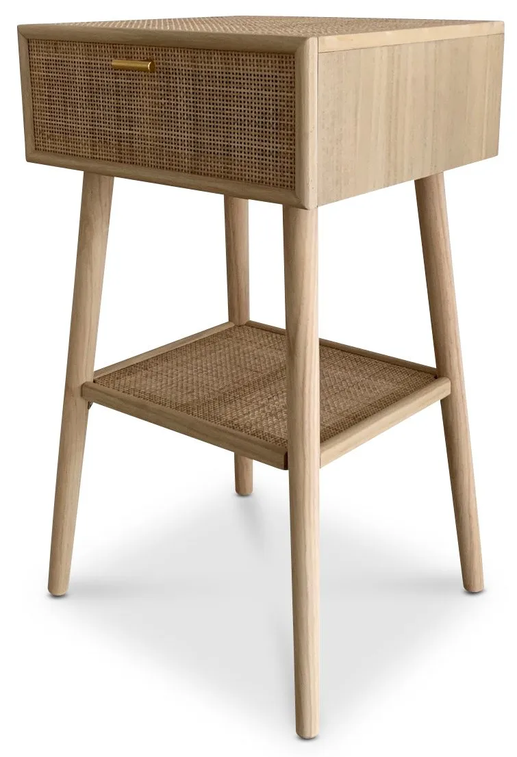 Sängbord i rotting/mässig höjd 70 cm - React - Ljus ek / Mässing - Möbler - Bord & matgrupper - Avlastningsbord - Sängbord & nattduksbord