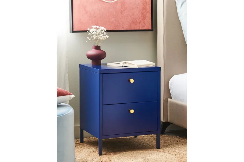 Sängbord Kylea Blå, guld - Blå, guld - Möbler - Bord & matgrupper - Avlastningsbord - Sängbord & nattduksbord