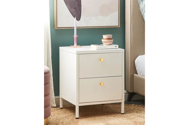 Sängbord Kylea Vitt, guld - Vitt, guld - Möbler - Bord & matgrupper - Avlastningsbord - Sängbord & nattduksbord