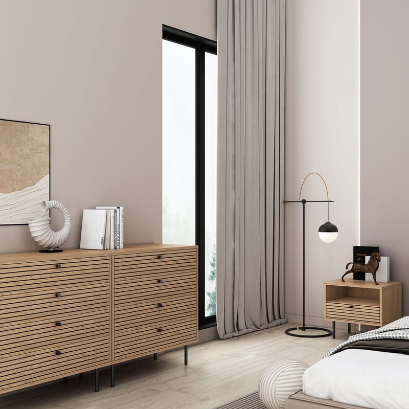 Sängbord Line 50x40x50 cm, melamin med ekbark Utan lådor - brun - Möbler - Bord & matgrupper - Avlastningsbord - Sängbord & nattduksbord