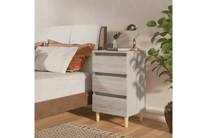 Sängbord med ben i massivt trä 2 st grå sonoma 40x35x69 cm - Grå - Sängbord & nattduksbord