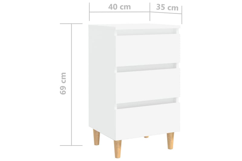 Sängbord med ben i massivt trä 2 st vit 40x30x69 cm - Vit - Sängbord & nattduksbord