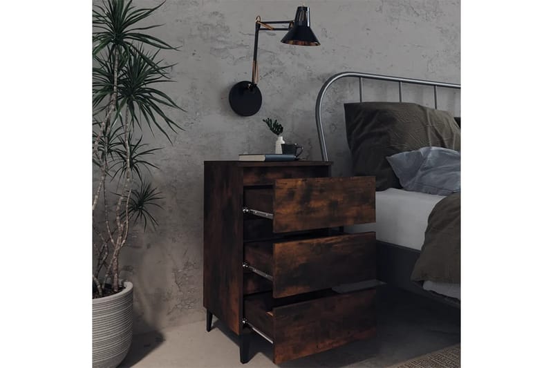 Sängbord med ben i metall 2 st rökfärgad ek 40x35x69 cm - Brun - Sängbord & nattduksbord
