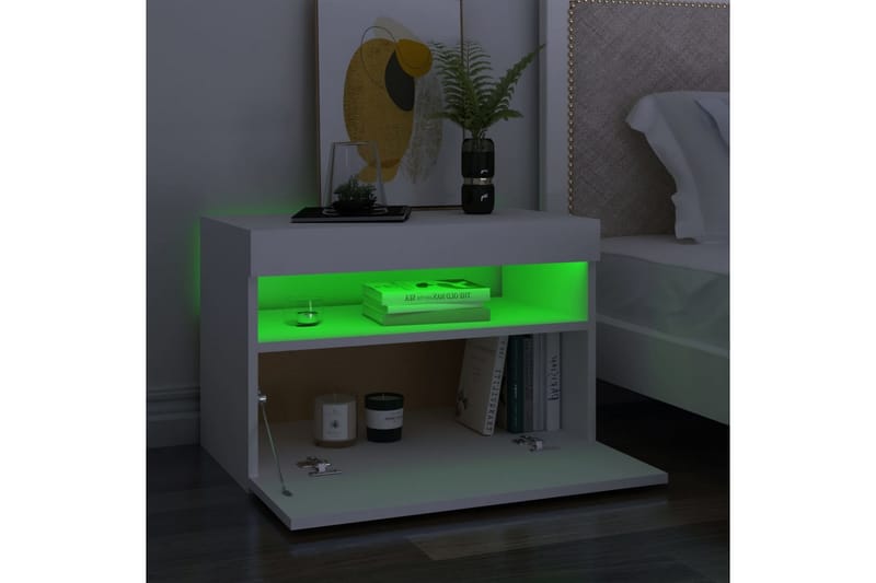 Sängbord med LED-belysning 2 st vit 60x35x40 cm spånskiva - Vit - Sängbord & nattduksbord