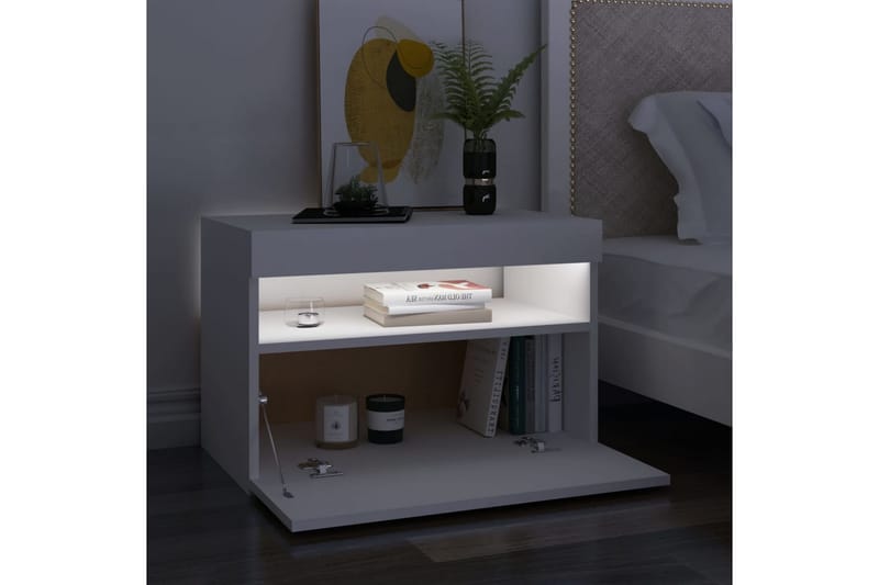 Sängbord med LED-belysning 2 st vit 60x35x40 cm spånskiva - Vit - Sängbord & nattduksbord
