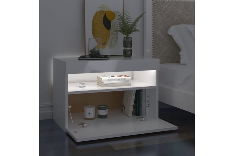 Sängbord med LED-belysning 2 st vit högglans 60x35x40 cm - Vit - Sängbord & nattduksbord