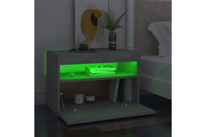 Sängbord med LED-belysning betonggrå 60x35x40 cm - Grå - Sängbord & nattduksbord