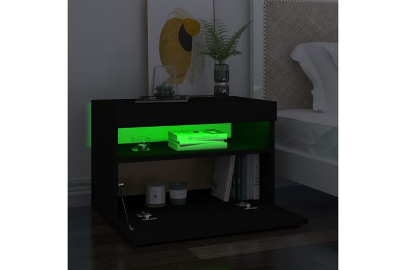Sängbord med LED-belysning svart 60x35x40 cm spånskiva - Svart - Sängbord & nattduksbord