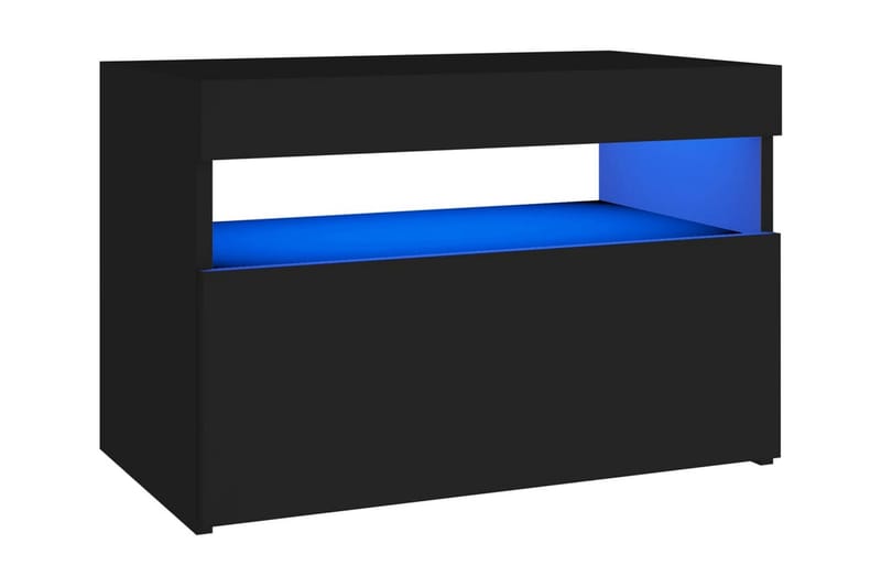 Sängbord med LED-belysning svart 60x35x40 cm spånskiva - Svart - Sängbord & nattduksbord