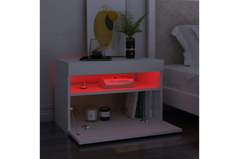 Sängbord med LED-belysning vit 60x35x40 cm spånskiva - Vit - Sängbord & nattduksbord