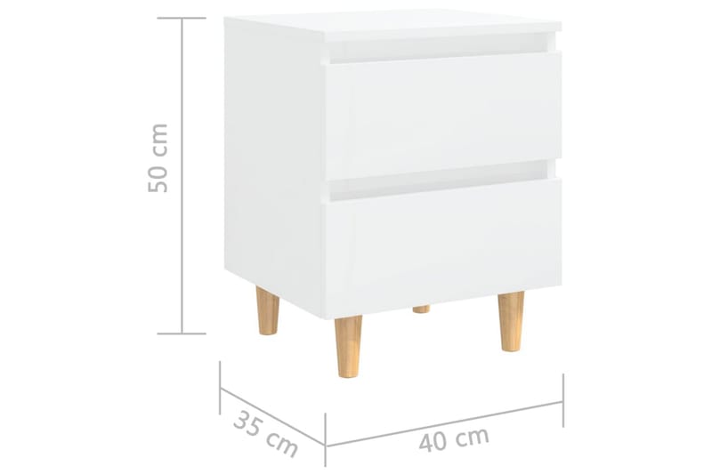 Sängbord med massiva furuben vit högglans 40x35x50 cm - Vit - Möbler - Bord & matgrupper - Avlastningsbord - Sängbord & nattduksbord