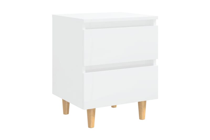 Sängbord med massiva furuben vit högglans 40x35x50 cm - Vit - Möbler - Bord & matgrupper - Avlastningsbord - Sängbord & nattduksbord