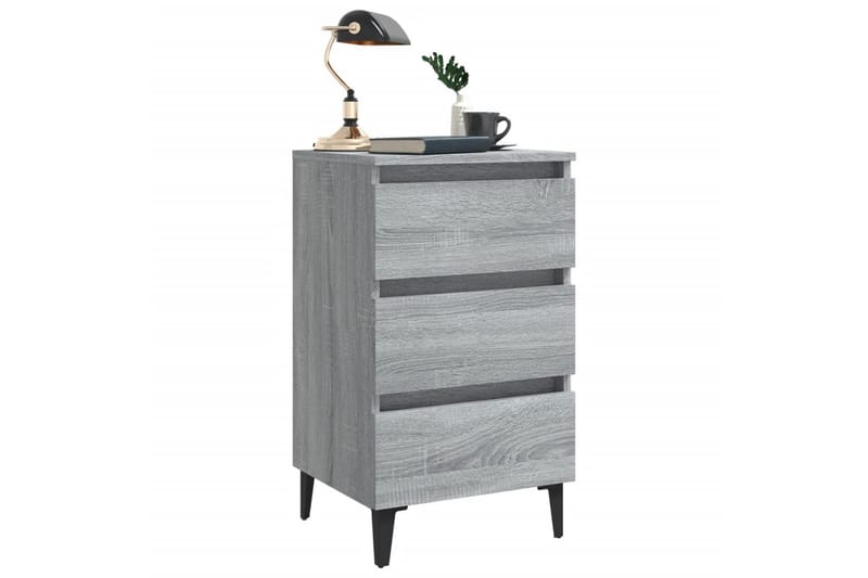 Sängbord med metallben grå sonoma-ek 40x35x69 cm - Grå - Möbler - Bord & matgrupper - Avlastningsbord - Sängbord & nattduksbord