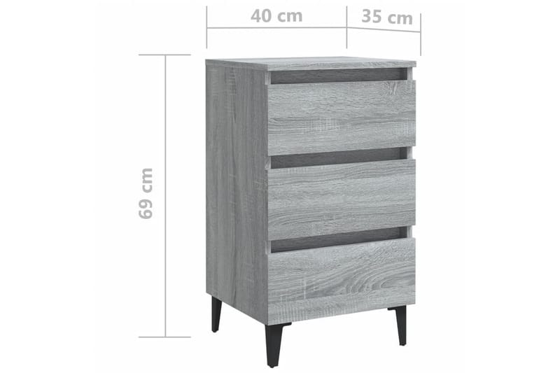 Sängbord med metallben grå sonoma-ek 40x35x69 cm - Grå - Sängbord & nattduksbord