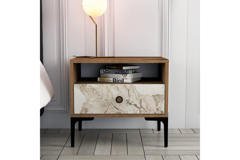 Ameias Sängbord 56x40 cm Brun/Vit - Hanah Home - Möbler - Bord & matgrupper - Avlastningsbord - Sängbord & nattduksbord