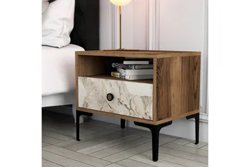 Ameias Sängbord 56x40 cm Brun/Vit - Hanah Home - Möbler - Bord & matgrupper - Avlastningsbord - Sängbord & nattduksbord