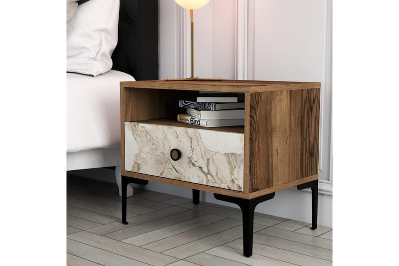 Ameias Sängbord 56x40 cm Brun/Vit - Hanah Home - Möbler - Bord & matgrupper - Avlastningsbord - Sängbord & nattduksbord