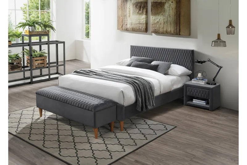 Azurro Sängbord 50 cm - Sammet/Grå - Möbler - Bord & matgrupper - Avlastningsbord - Sängbord & nattduksbord