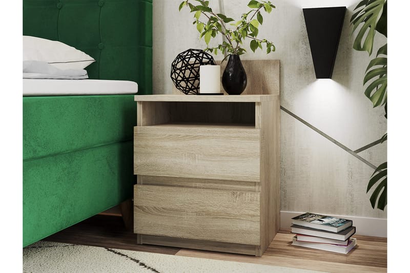 Basildon Sängbord 40 cm med Förvaring 2 Lådor + Hylla - Beige/Grå - Möbler - Bord & matgrupper - Avlastningsbord - Sängbord & nattduksbord