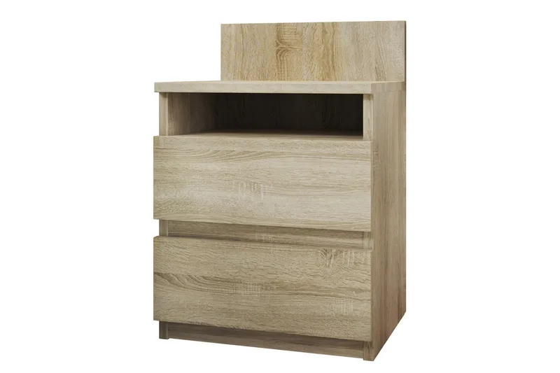 Basildon Sängbord 40 cm med Förvaring 2 Lådor + Hylla, Beige/Grå