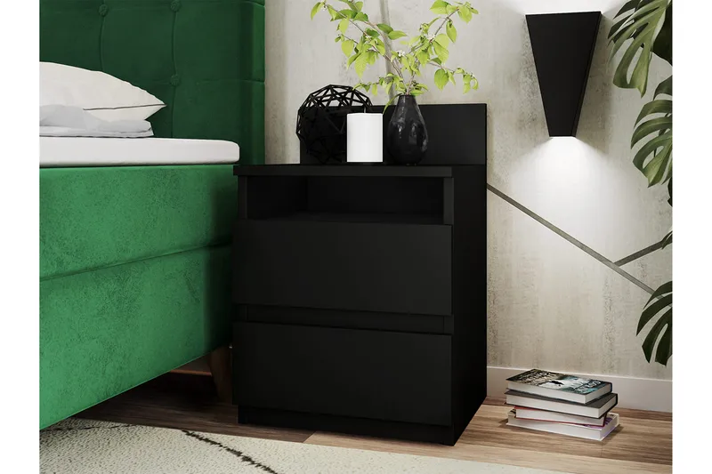 Basildon Sängbord 40 cm med Förvaring 2 Lådor + Hylla - Svart - Möbler - Bord & matgrupper - Avlastningsbord - Sängbord & nattduksbord