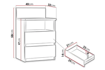 Basildon Sängbord 40 cm med Förvaring 2 Lådor + Hylla - Svart - Möbler - Bord & matgrupper - Avlastningsbord - Sängbord & nattduksbord
