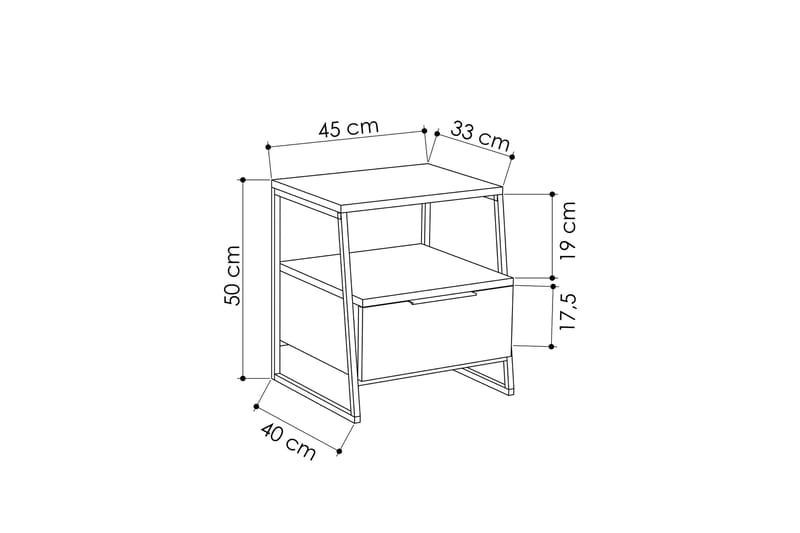 Bodsjö Sängbord 45 cm med Förvaring Hylla + Lucka - Vit/Svart - Möbler - Bord & matgrupper - Avlastningsbord - Sängbord & nattduksbord