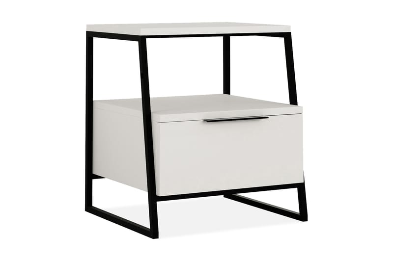 Bodsjö Sängbord 45 cm med Förvaring Hylla + Lucka - Vit/Svart - Möbler - Bord & matgrupper - Avlastningsbord - Sängbord & nattduksbord