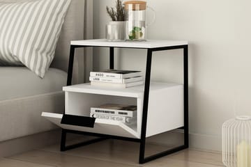 Bodsjö Sängbord 45 cm med Förvaring Hylla + Lucka - Vit/Svart - Möbler - Bord & matgrupper - Avlastningsbord - Sängbord & nattduksbord