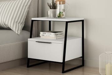 Bodsjö Sängbord 45 cm med Förvaring Hylla + Lucka - Vit/Svart - Möbler - Bord & matgrupper - Avlastningsbord - Sängbord & nattduksbord