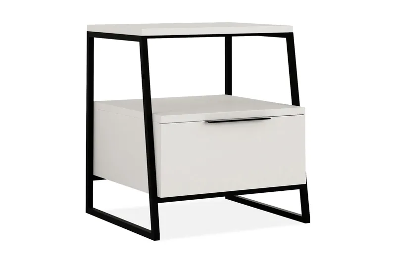 Bodsjö Sängbord 45 cm med Förvaring Hylla + Lucka, Vit/Svart