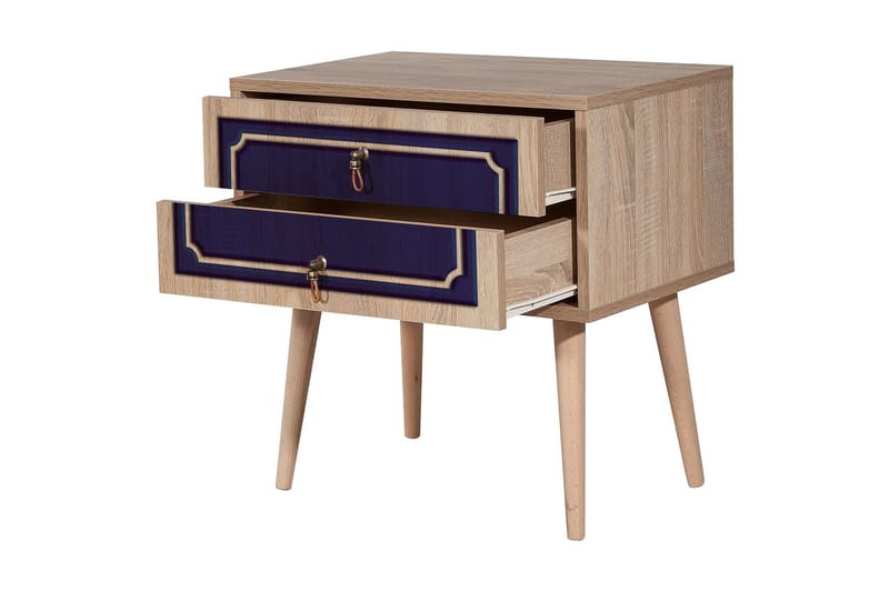 Brokind Sängbord 60 cm med Förvaring 2 Lådor Dekor - Natur/Blå - Möbler - Bord & matgrupper - Avlastningsbord - Sängbord & nattduksbord