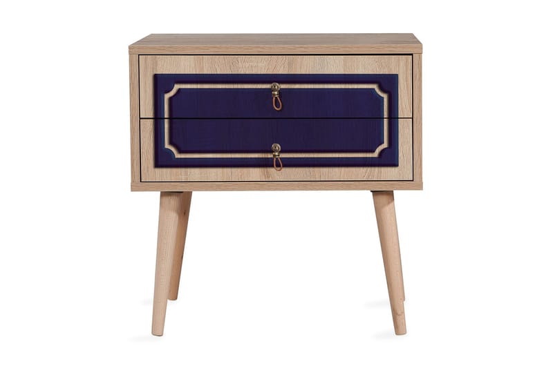 Brokind Sängbord 60 cm med Förvaring 2 Lådor Dekor - Natur/Blå - Möbler - Bord & matgrupper - Avlastningsbord - Sängbord & nattduksbord