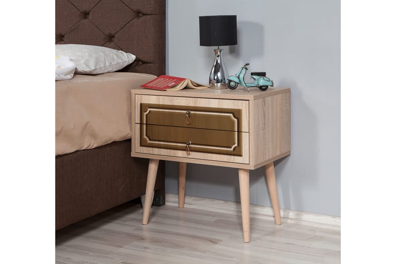 Brokind Sängbord 60 cm med Förvaring 2 Lådor Dekor - Natur/Brun - Möbler - Bord & matgrupper - Avlastningsbord - Sängbord & nattduksbord