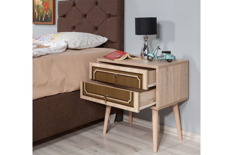 Brokind Sängbord 60 cm med Förvaring 2 Lådor Dekor - Natur/Brun - Möbler - Bord & matgrupper - Avlastningsbord - Sängbord & nattduksbord
