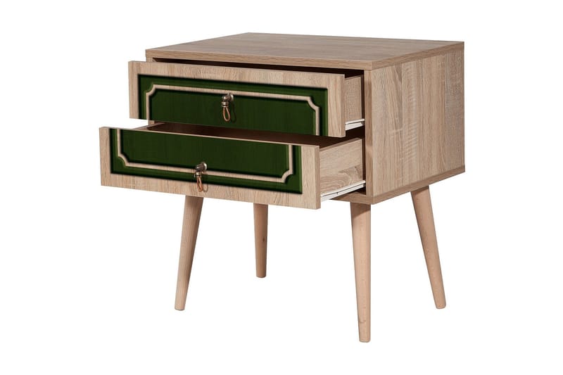Brokind Sängbord 60 cm med Förvaring 2 Lådor Dekor - Natur/Grön - Möbler - Bord & matgrupper - Avlastningsbord - Sängbord & nattduksbord